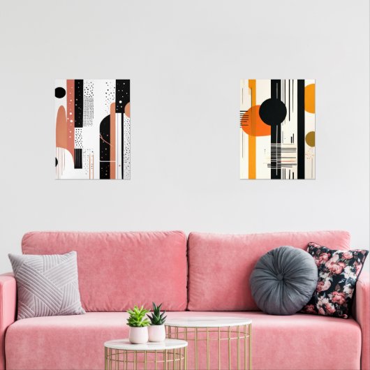 abstracto boho formas circulares naranja y negro bilderwand sets (Wohnzimmer)