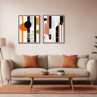 abstracto boho formas circulares naranja y negro bilderwand sets
