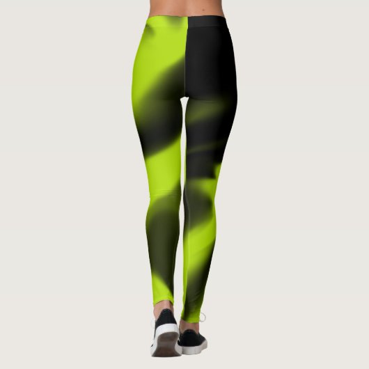 Abstrakt 3 in Schwarz und Kalkgrün Leggings (Rückseite)