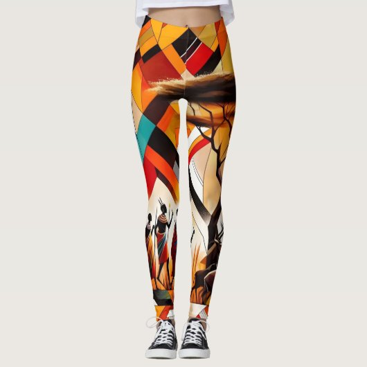 Abstrakt African Art Masai Geometric Leggings (Vorderseite)