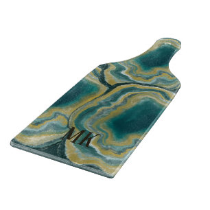 Abstrakt Agate Green und Gold Marble Swirl Schneidebrett