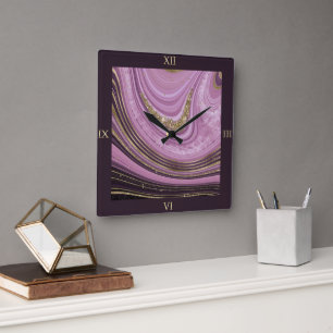 Abstrakt Agate Mauve ID827 Quadratische Wanduhr