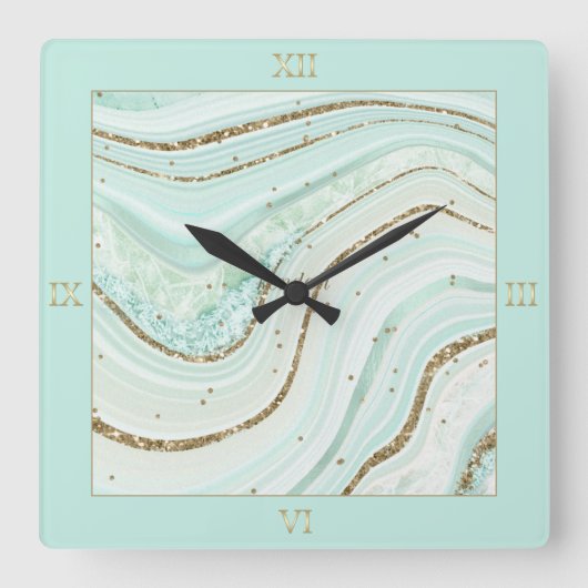 Abstrakt Agate Mint ID827 Quadratische Wanduhr (Vorderseite)