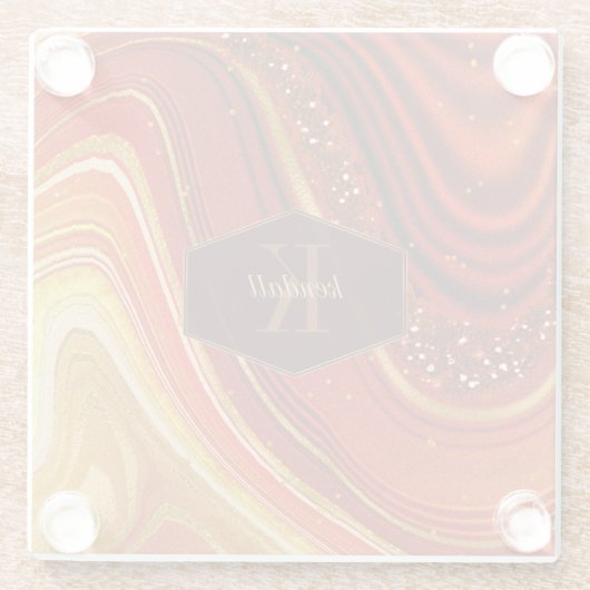 Abstrakt Agate Monogram Hot Orange ID827 Glasuntersetzer (Rückseite)