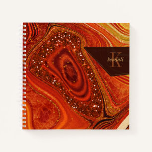 Abstrakt Agate Monogram Hot Orange ID827 Notizblock