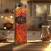 Abstrakt Agate Monogram Hot Orange ID827 Thermosbecher