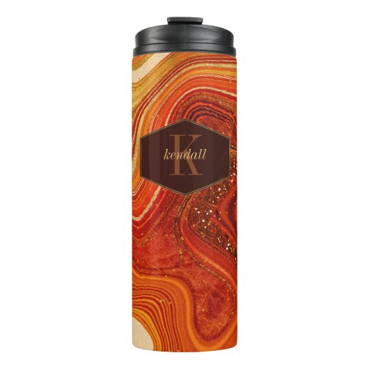 Abstrakt Agate Monogram Hot Orange ID827 Thermosbecher (Vorderseite)
