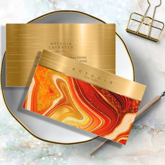Abstrakt Agate Monogram Hot Orange ID827 Visitenkarte