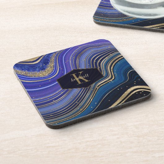 Abstrakt Agate Monogram Midnight ID827 Getränkeuntersetzer (Linke Seite)