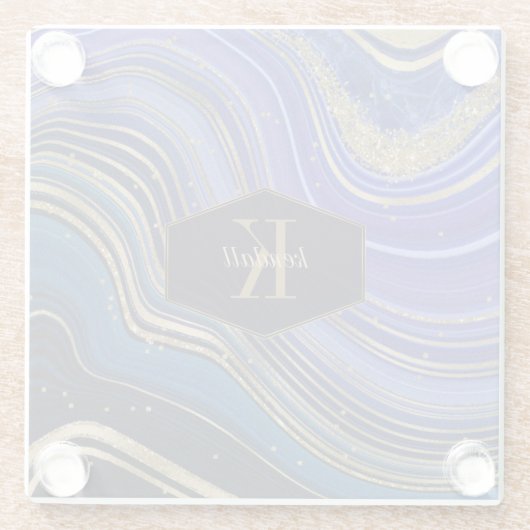 Abstrakt Agate Monogram Midnight ID827 Glasuntersetzer (Rückseite)