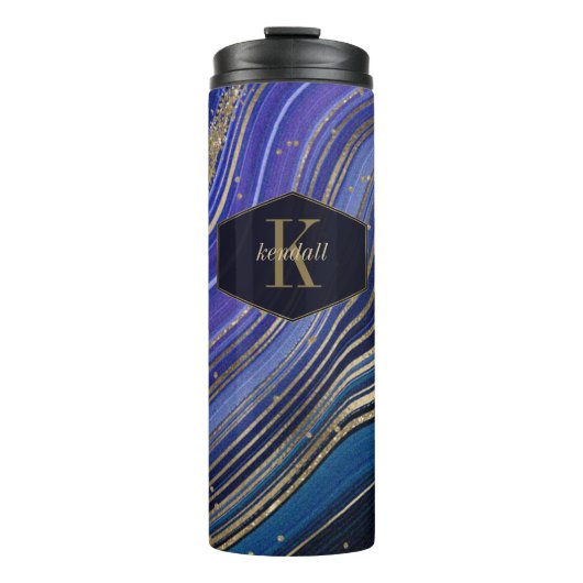 Abstrakt Agate Monogram Midnight ID827 Thermosbecher (Vorderseite)