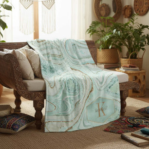 Abstrakt Agate Monogram Mint ID827 Fleecedecke