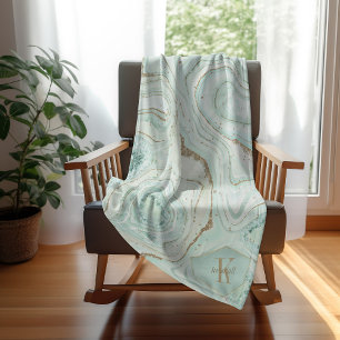 Abstrakt Agate Monogram Mint ID827 Fleecedecke