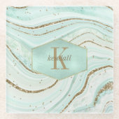 Abstrakt Agate Monogram Mint ID827 Glasuntersetzer (Vorderseite)