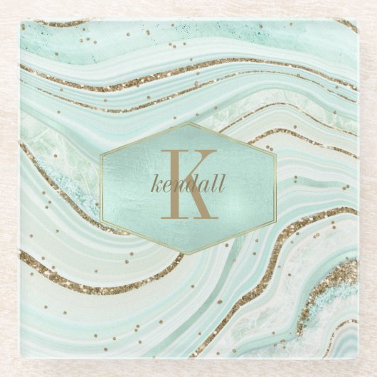Abstrakt Agate Monogram Mint ID827 Glasuntersetzer (Vorderseite)