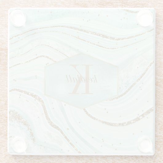 Abstrakt Agate Monogram Mint ID827 Glasuntersetzer (Rückseite)