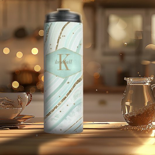 Abstrakt Agate Monogram Mint ID827 Thermosbecher