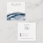 Abstrakt Agate Navy Blue Gold Study Earring Displa Quadratische Visitenkarte (Vorne/Hinten)