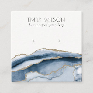 Abstrakt Agate Navy Blue Gold Study Earring Displa Quadratische Visitenkarte