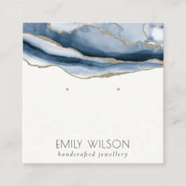 Abstrakt Agate Navy Blue Gold Study Earring Displa Quadratische Visitenkarte