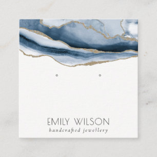 Abstrakt Agate Navy Blue Gold Study Earring Displa Quadratische Visitenkarte