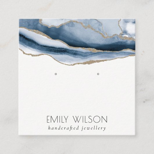 Abstrakt Agate Navy Blue Gold Study Earring Displa Quadratische Visitenkarte (Vorderseite)
