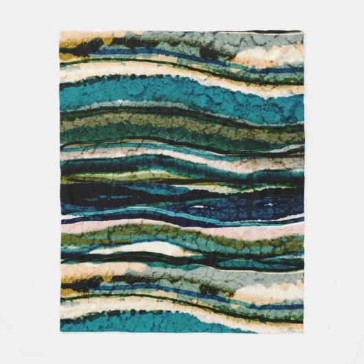 Abstrakt Agate Stripe Blue Green Orange Fleecedecke (Vorderseite)