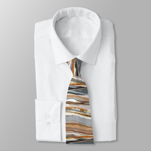 Abstrakt Agate Stripe Tan Gray Cream Neck Tie Krawatte (Gebunden)