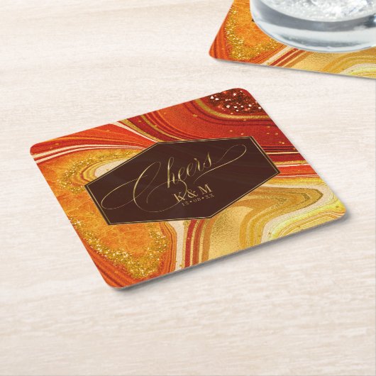 Abstrakt Agate Wedding Cheers V1 Hot Orange ID827 Rechteckiger Pappuntersetzer (angewinkelt)