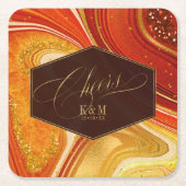 Abstrakt Agate Wedding Cheers V1 Hot Orange ID827 Rechteckiger Pappuntersetzer (Vorderseite)