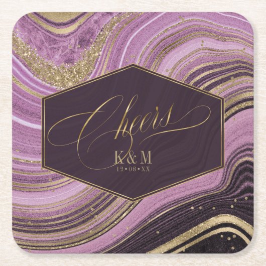 Abstrakt Agate Wedding Cheers V1 Mauve ID827 Rechteckiger Pappuntersetzer (Vorderseite)