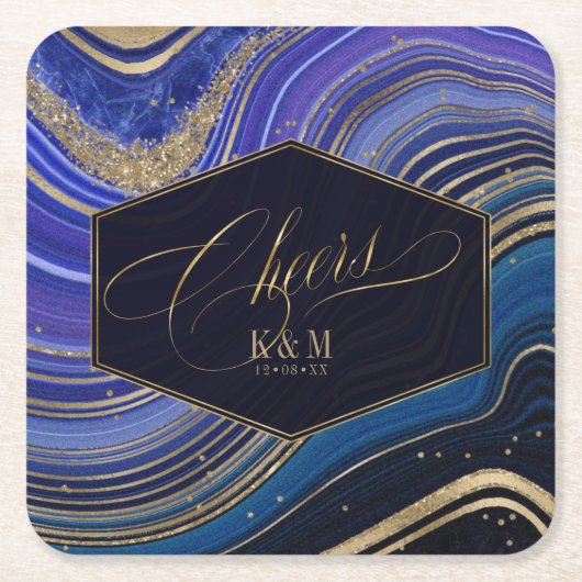 Abstrakt Agate Wedding Cheers V1 Midnight ID827 Rechteckiger Pappuntersetzer (Vorderseite)