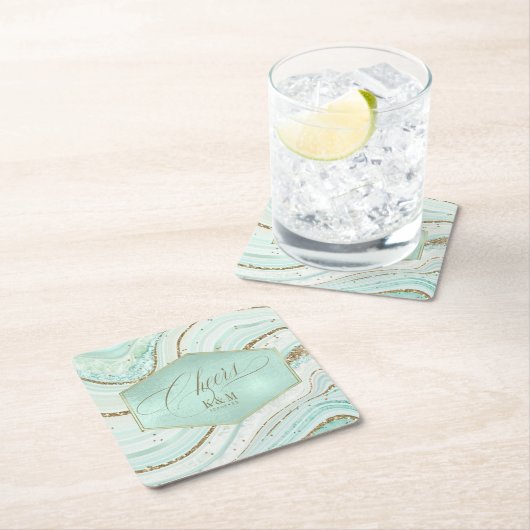 Abstrakt Agate Wedding Cheers V1 Mint ID827 Rechteckiger Pappuntersetzer (Vor Ort)