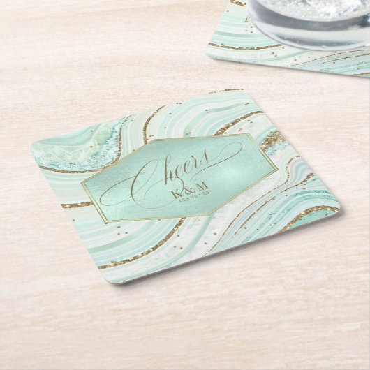 Abstrakt Agate Wedding Cheers V1 Mint ID827 Rechteckiger Pappuntersetzer (angewinkelt)