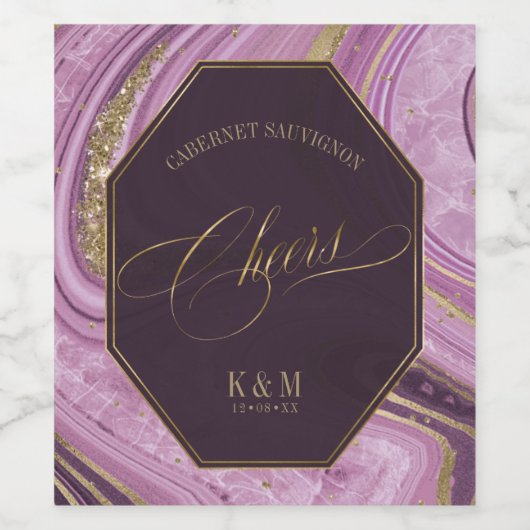Abstrakt Agate Wedding Cheers V2 Mauve ID827 Weinetikett (Einzelnes Label)