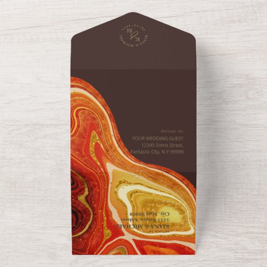 Abstrakt Agate Wedding Hot Orange ID827 All In One Einladung (Außenbereich)