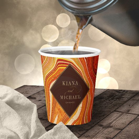 Abstrakt Agate Wedding Hot Orange ID827 Pappbecher