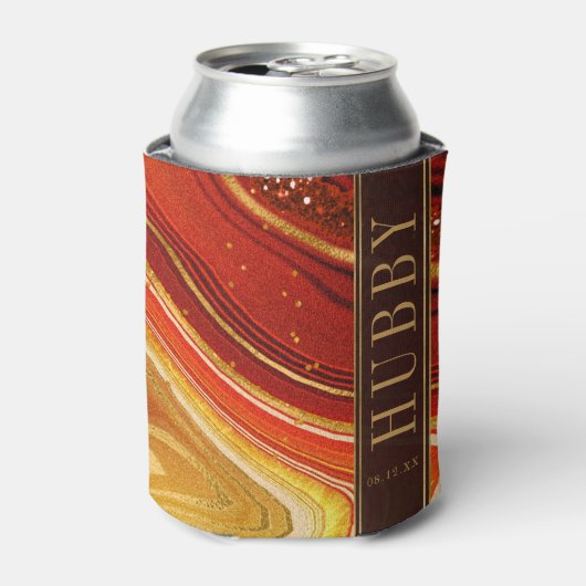 Abstrakt Agate Wedding Hubby Hot Orange ID827 Dosenkühler (Kanne Vorderseite)