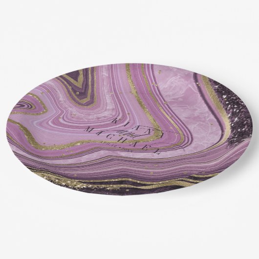 Abstrakt Agate Wedding Mauve ID827 Pappteller (Schrägansicht)