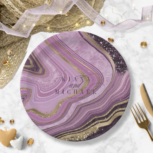 Abstrakt Agate Wedding Mauve ID827 Pappteller