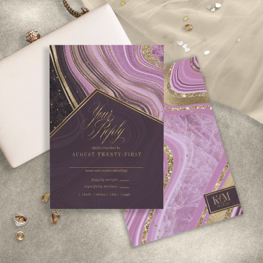Abstrakt Agate Wedding Mauve ID827 RSVP Karte