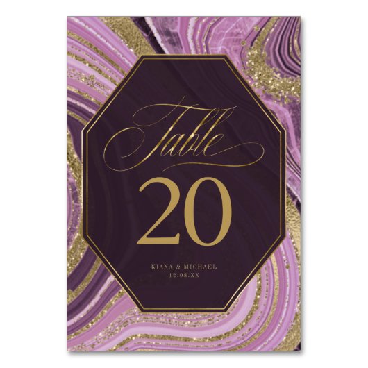 Abstrakt Agate Wedding Mauve ID827 Tischnummer (Vorderseite)