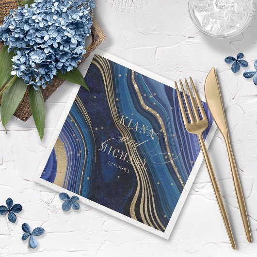 Abstrakt Agate Wedding Midnight ID827 Serviette
