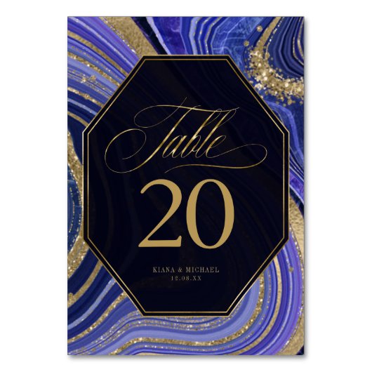 Abstrakt Agate Wedding Midnight ID827 Tischnummer (Rückseite)