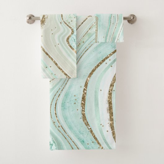 Abstrakt Agate Wedding Mint ID827 Badhandtuch Set (Insitu)