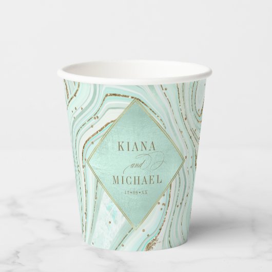 Abstrakt Agate Wedding Mint ID827 Pappbecher (Vorderseite)