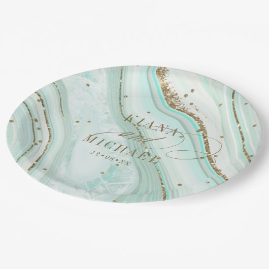 Abstrakt Agate Wedding Mint ID827 Pappteller (Schrägansicht)