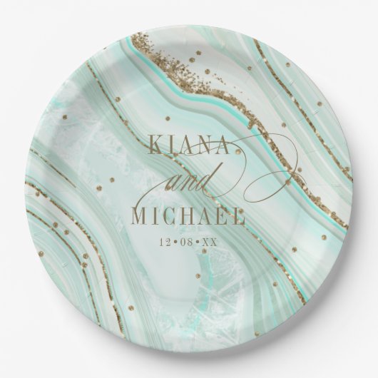 Abstrakt Agate Wedding Mint ID827 Pappteller (Vorderseite)