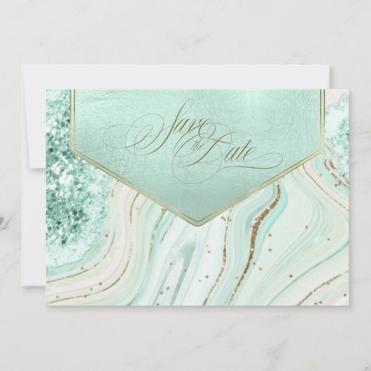 Abstrakt Agate Wedding Mint ID827 Save the Date (Vorderseite)