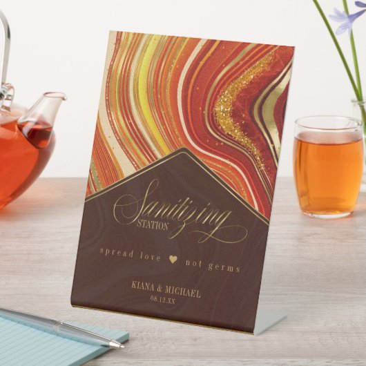 Abstrakt Agate Wedding Sanitizing Hot Orange ID827 Sockelschild (In Situ)